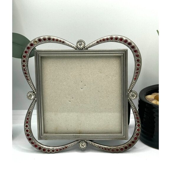 Elsa L Inc Jeweled Pewter Metal Picture Frame Holds 3.5X3.5 Photo - Picture 4 of 6
